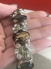 Vtg. D & E Rare Juliana 5 Link 7” Bracelet Silver Tone Black/ Green/ Gold BinM