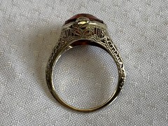 Vtg 14K White Gold Ring 3.51g Fine Jewelry Sz 7.5 Amber Color Oval Stone Prong