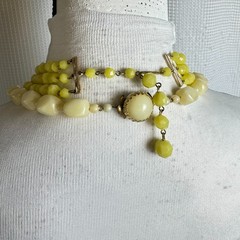 Two Vintage West Germany Necklaces Yellow Off White Lucite Plastic 3 Strand Long