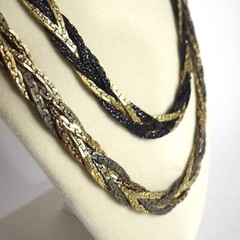 Set of 2 Vintage Flat Braided Necklaces Serpentine Chain Gold/Black/Silver 24″
