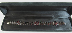 MICHELLE ALBALA 925 Sterling Silver Almandine Garnet Floral Tennis Bracelet 7″