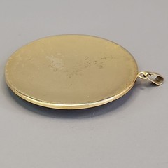 Vintage Damascene Pendant Flowers Birds Round Domed Black Gold Tone 2″