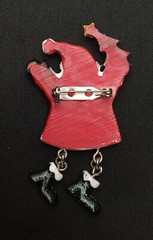 Vintage Santa Claus With Dangling Legs Holding Christmas Tree Pin Brooch Glitter