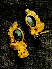 Juliana D&E Purple Green Ruby Watermelon Heliotrope Gold Tone Earrings Stunning