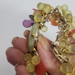VTG Bonetto Candy Watch Bracelet Grape Fruit Charm Yellow Whimsigoth Y2K Kitsch
