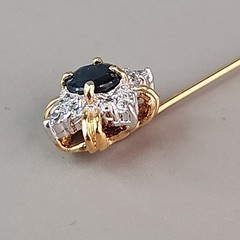Vintage Sapphire Stick Pin Clear Cubic Zirconia Gold Plated