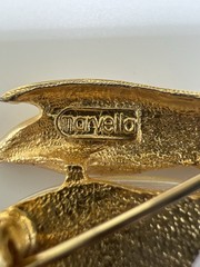 Marvella Signed Vintage Gold Tone Bunny Rabbit Brooch Pin Faux Pearl Belly