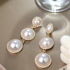 European and American Baroque Pearl Earrings – Retro Full-Diamond Pearl Studs