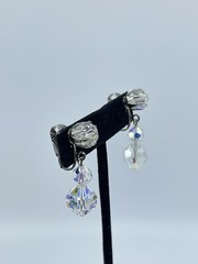 Vintage Aurora Borealis dangle lever back Earrings graduated silver tone 1″