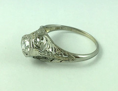 Unique .42 Carat Antique Diamond Filigree Ring 18K New Old Stock Jewelers Vault