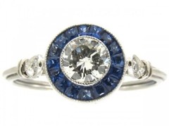 Art Deco Style Lab Created Diamond &Sapphire 14K White Gold FN Halo Wedding Ring