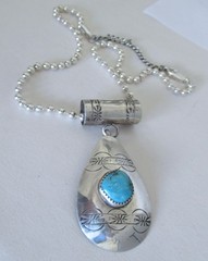 NAVAJO? STERLING PENDANT NECKLACE by AT, 2 1/2 INCHES PENDANT, 19 INCHES CHAIN