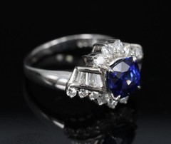 Fine 2.25ct GIA Blue Cushion Sapphire 0.80ct Diamond Platinum Ring, Size 7