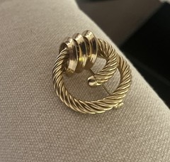 Vintage Stamped Germany Door Knocker Twist Rope Circle Brooch Gold Plated Brass