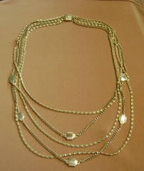 VINTAGE MULTIPLE 5 CHAIN FILIGREE PUSH LOCK CLOSURE GOLD TONE NECKLACE