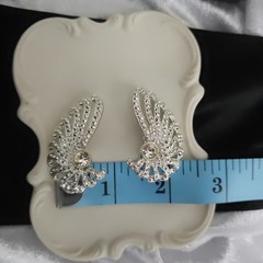 Vtg Rhinestone Leaf Wing Clip Earrings Climber Sara Coventry 60s Glam Silvertone