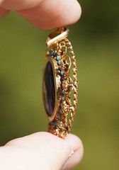 Antique 19k Solid Yellow Gold Filigree Enamel Cameo Turquoise Pendant Portugal