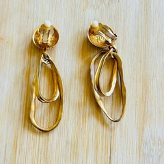 Chunky Earrings Brass textured Clip Dangle Hammered Brutalist Modernist 70s Big