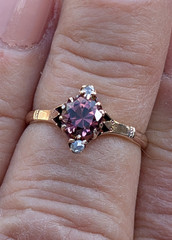 Beautiful 10 K Victorian Ring With Quality Pink Tourmaline And Diamonds Sz 5.5