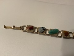 1950s 1960s Chunky Real Stones Gold Tone Metal Bracelet, MidcenturyCollectible!