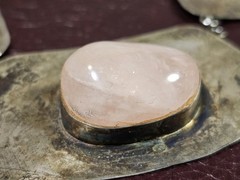 Vintage Mid-Century Modernist Sterling Silver & Pink Quartz Statement…