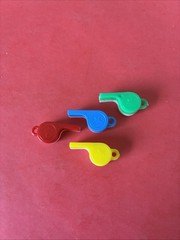 4 Vintage Charm Bracelet Whistles in different colors, 1.25″ Tall, All 4 Work