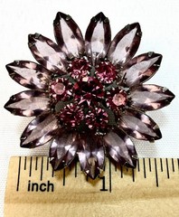 Vtg Purple Lavender Pink Rhinestone Flower Brooch Pin Marquise Cut Silver
