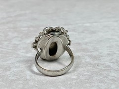 Woman’s Vintage Art Glass Cameo Ring Whiting & Davis Blue Iridescent Size 8.5