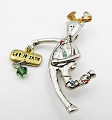 VTG DEER LET IT SNOW bead charm Brooch Pin copper silver gold tone red green blu