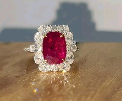 18k White Gold Ring 4.05ct.Natural Untreated Burma Ruby Cushion Cut GIA Cert