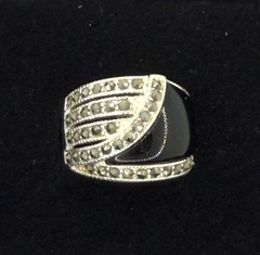 Ross Simons Sterling Silver Ring Black Onyx Marcasite Size 7 New