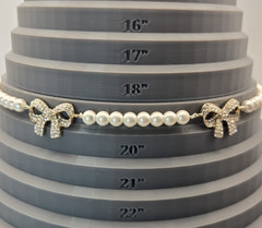 Sugarfix Pearl Bow Necklace 19″ Coquette Balletcore Rhinestone Feminine + Studs