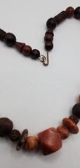 Vintage wood, plastic and gold tone shades of browns beaded Necklace 23″