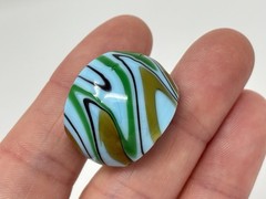 Murano Swirl Art Glass Wide Dome Cocktail Ring Blue Gold Chunky Sz 7.5