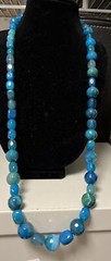 NATURAL BLUE ROUND FACETED MINERAL STONE BEADS NECKLACE AGATE BEADED HSN 314g