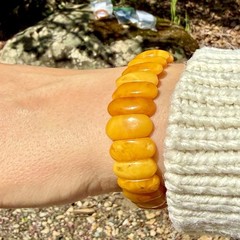 Vintage Natural Baltic Amber Stretch Bracelet Butterscotch Egg Yolk Panels 7,5”