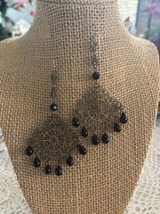 Vintage Chandelier Earrings- Filigree & black Teardrop Dangles