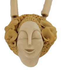 June Metaxides Art Nouveau Resin Figural Beauty Pendant Bead Necklace GF Chain