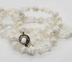 Miriam Haskell Beaded Necklace 31 in White Vintage Asymmetrical Signed