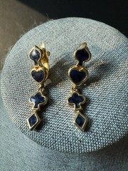 Vintage Dangle Drop Enamel Earrings Blue Gold Tone Cocktail Career Geometric