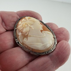 Victorian 800 Silver Cameo Lady Brooch with Marcasite 9.2g [7487]