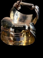 Vintage Large Signed NAPIER Goldtone Ribbed Wide Hooped Screwback Earrings