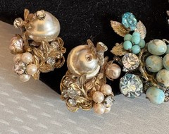 Robert Clip Earring LOT 6 Pair Wired Bead Cluster AB Rhinestone All Signed Vtg