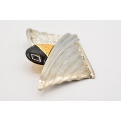Vintage Face Abstract Pin Brooch Brushed Gold Black Silver Chunky 1980s BinAJ