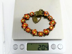 Michal Negrin Rhinestone and Brass Tone Metal Flower Bracelet 6.75 In GOOD