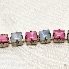 BRACELET pastel blue pink glass faux gem silvertone metal box clasp vintage 7″ c