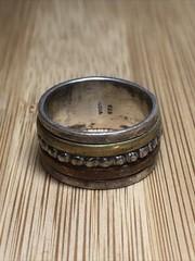 b47. Vintage Sterling Silver Copper Brass Spinner Band Ring Size 6.25-6.5. 5.8g