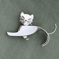 Vintage BEAU Sterling Modernist CAT Brooch Mid Century Articulated Pin Signed