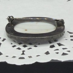 Vintage Sterling Silver 925 Blue White Porcelain Delft Style Oval Pin Brooch