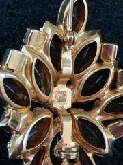MCM Rhinestone Amber Orange Root beer Brooch Glows 2.5 In